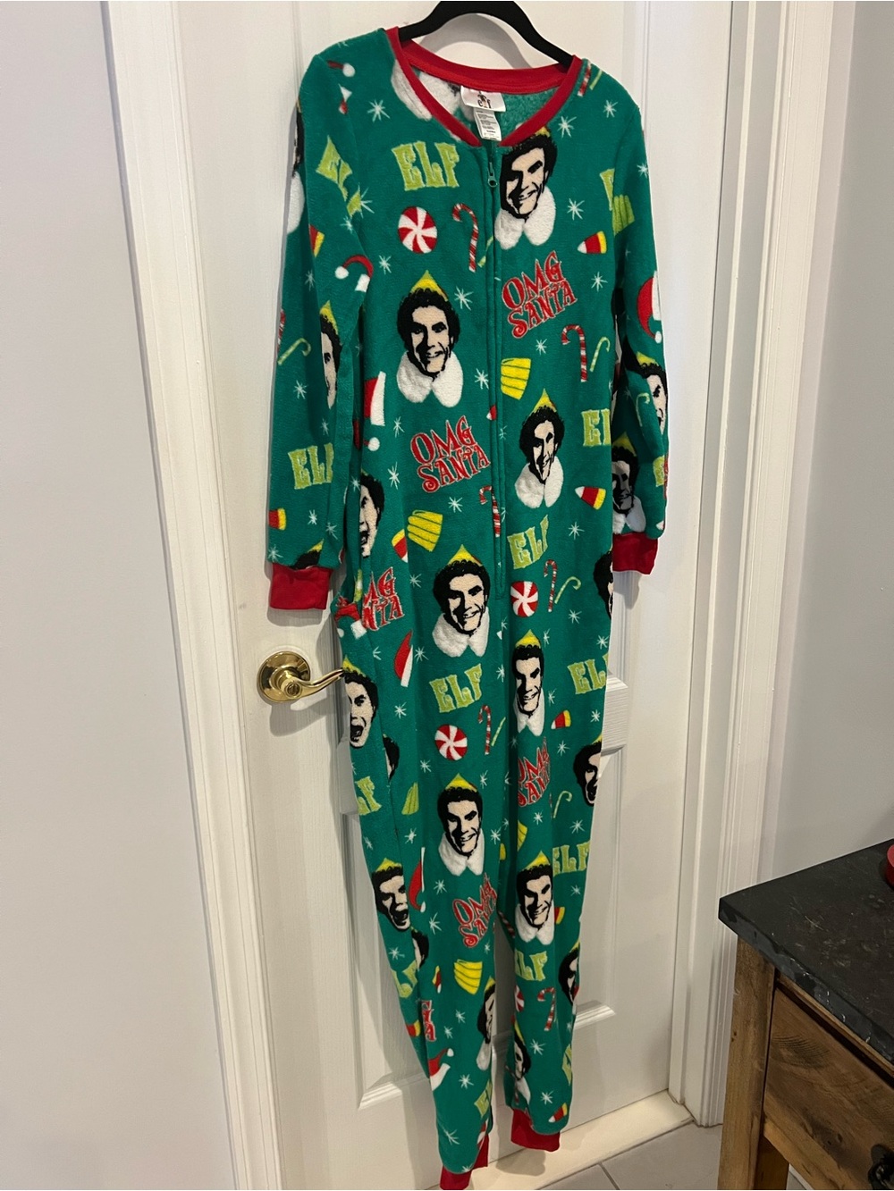 ELF Green Holiday Fleece Onesie Pajama with Red Trim